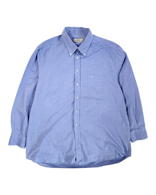 Blue button-up valentino shirt on a white background