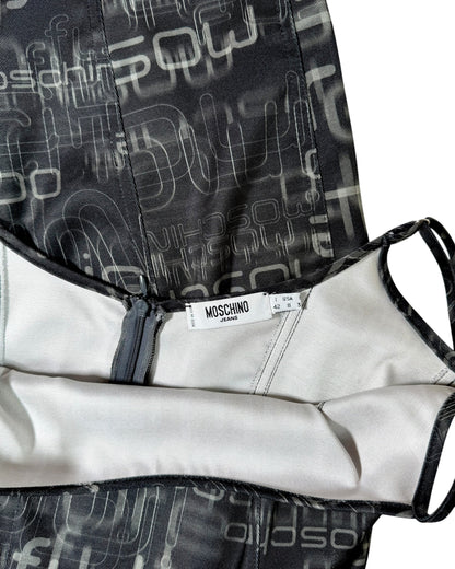 Close-up of a Moschino branded garment with a patterned interior.
