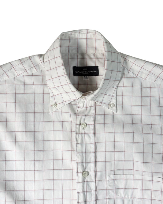 White checkered shirt with balenciaga label on a white background