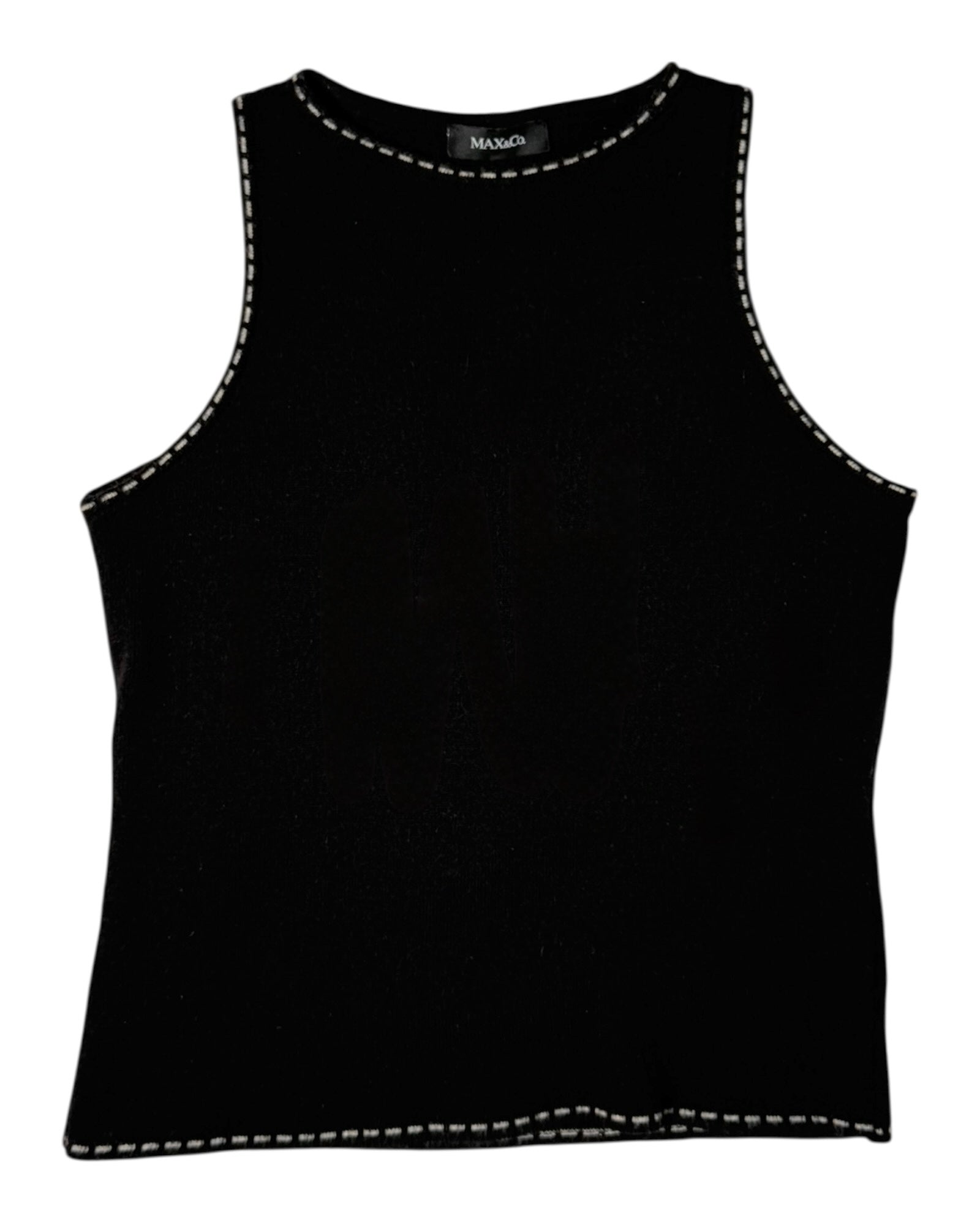 Vintage Max & Co black sleeveless wool knit top with contrast stitching