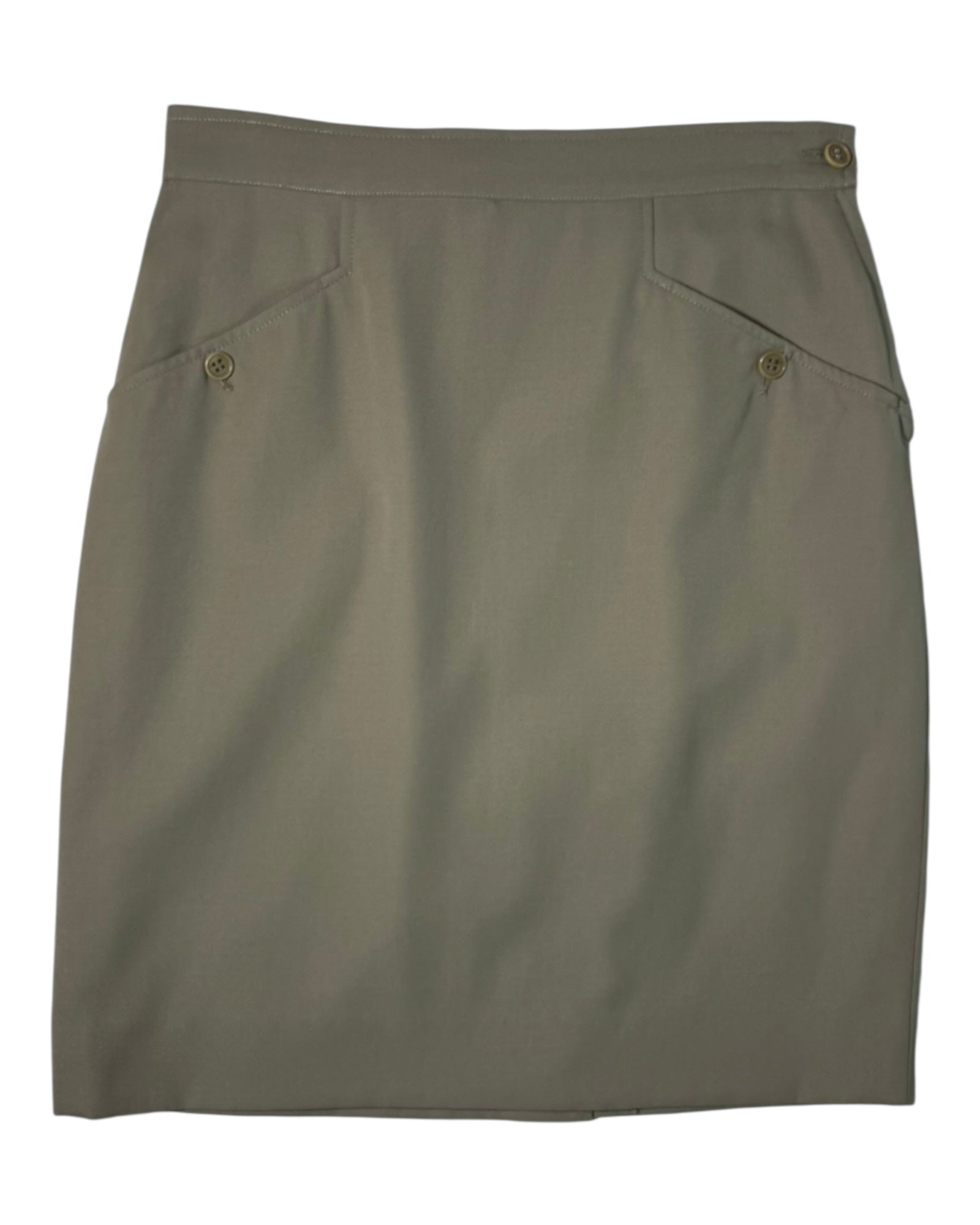 Green max mara skirt with two front pockets on a white background