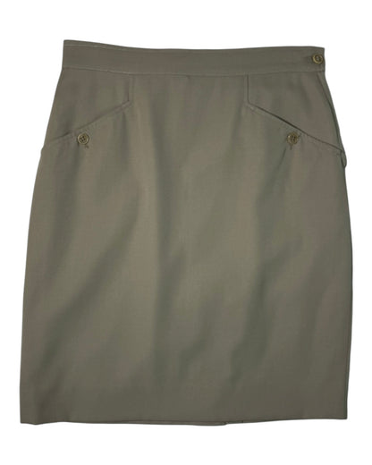 Green max mara skirt with two front pockets on a white background