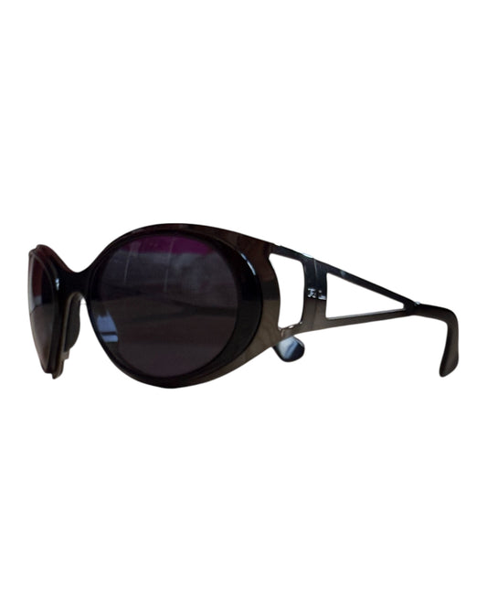 Vintage Polo Sport wraparound sunglasses with black shield frame and oval lenses