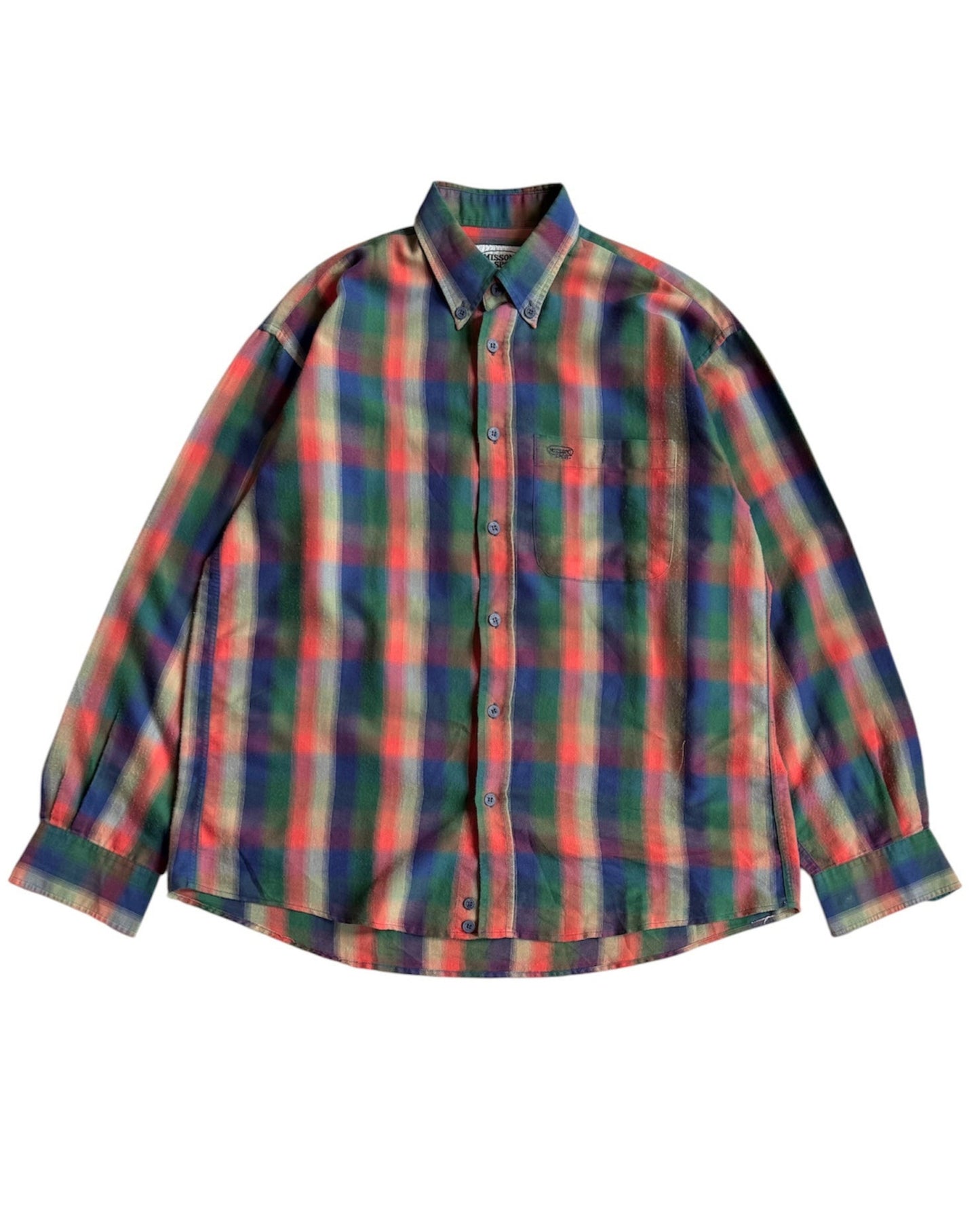 Vintage Missoni Sport plaid button-down shirt in cotton with red, navy, green, and beige pattern