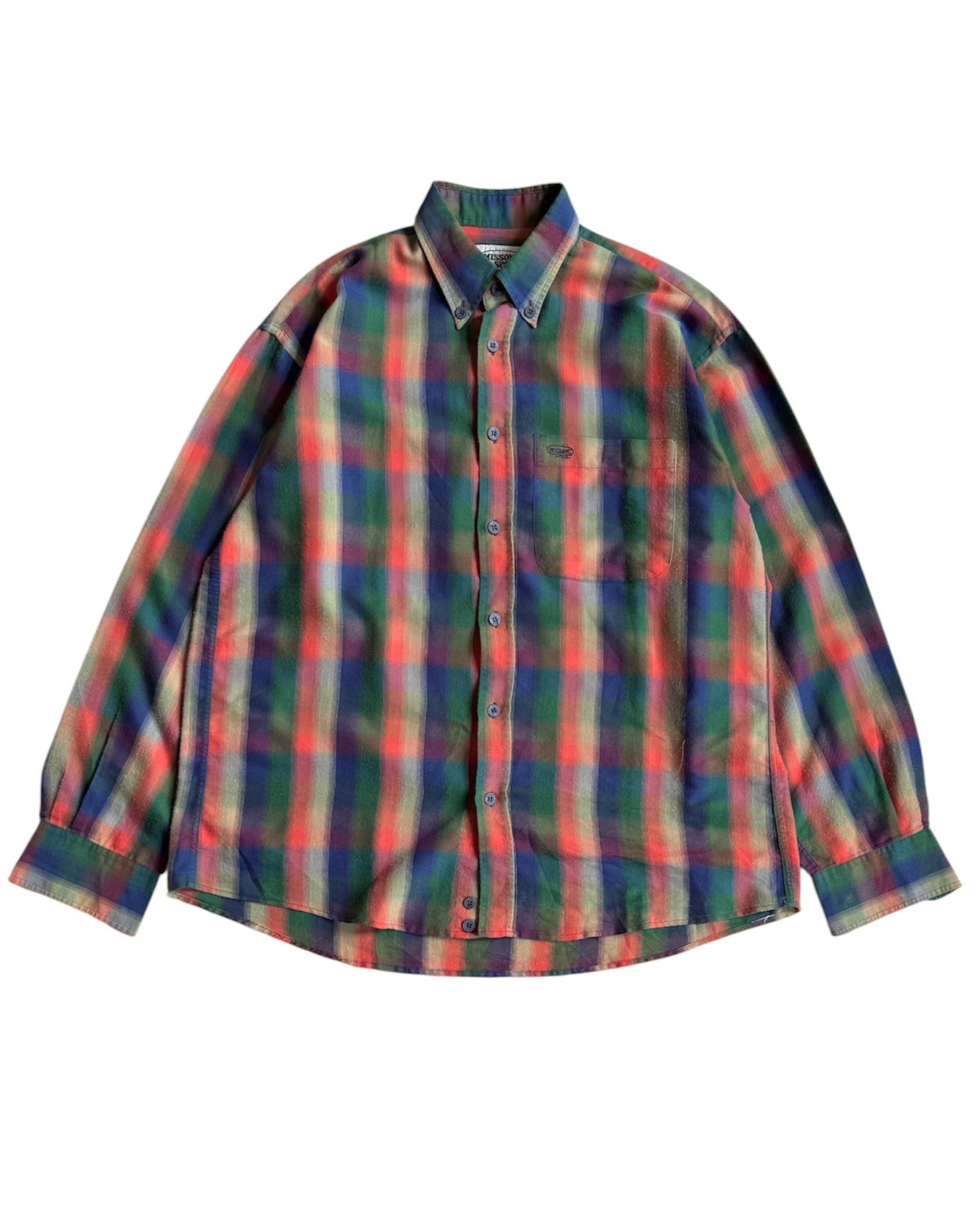 Vintage Missoni Sport plaid button-down shirt in cotton with red, navy, green, and beige pattern