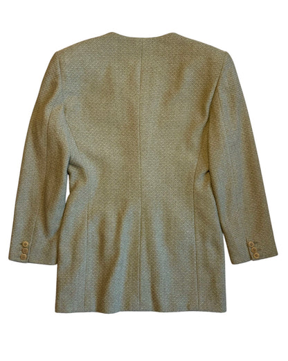 Back view of vintage Emporio Armani beige cashmere wool collarless blazer