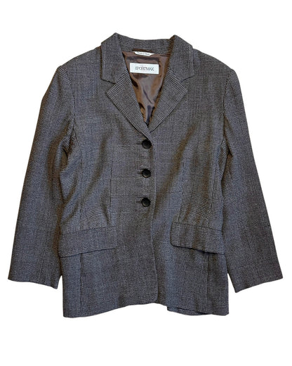 Front view of vintage Sportmax grey checked tailored jacket, women’s XS/S