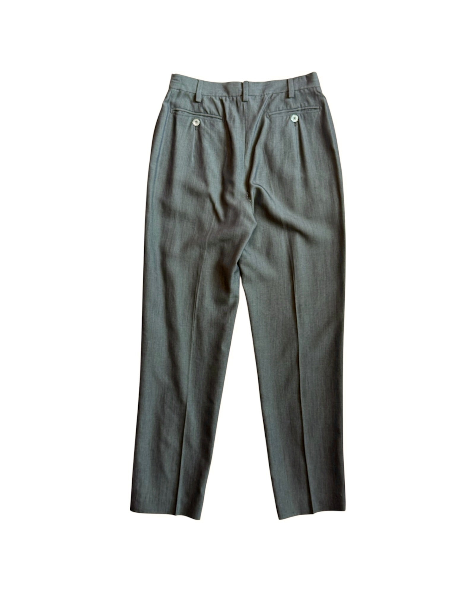Gray pleated pants on a white background
