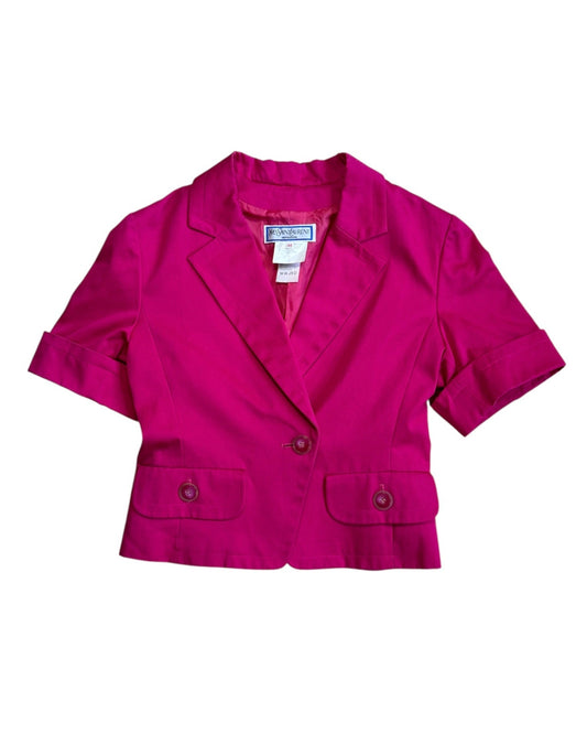 Pink YSL blazer with short sleeves on a white background