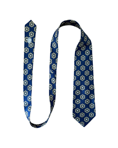 Nautical Wheel Print Silk Necktie