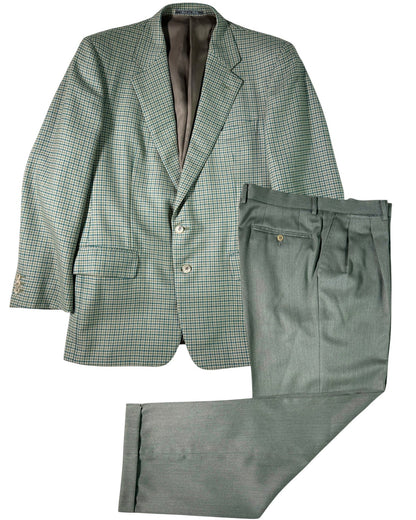 Green checkered suit jacket and pants on a white background