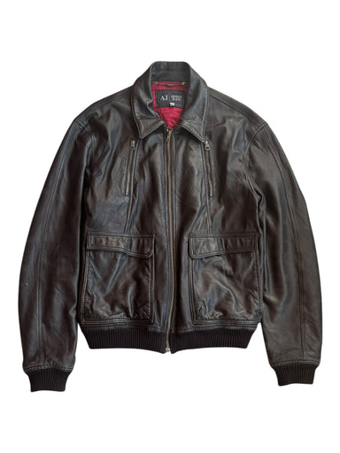 Armani Jeans Y2K Leather Bomber Jacket (L/XL) | Va Bene Vintage
